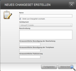 ChangeSet-erstellen Dialog