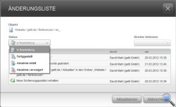 Auswahl des Status in der Änderungsliste
